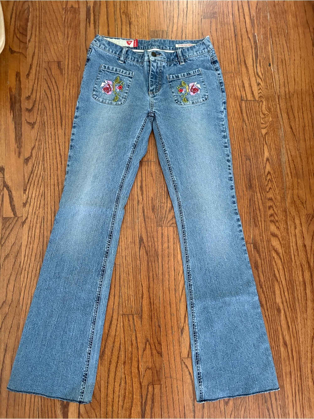 Vintage Guess Floral Embroidered Stretch Flare Denim Jeans HONG KONG